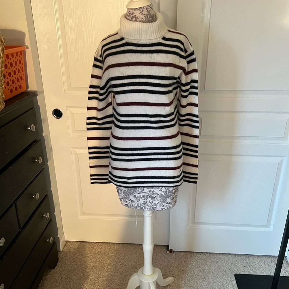 Burberry Striped Turtleneck Sweater - Black, White, Burgundy